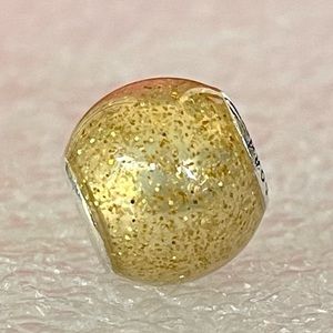 Pandora Retired Sterling Silver Golden Enamel Glitter Ball Charm